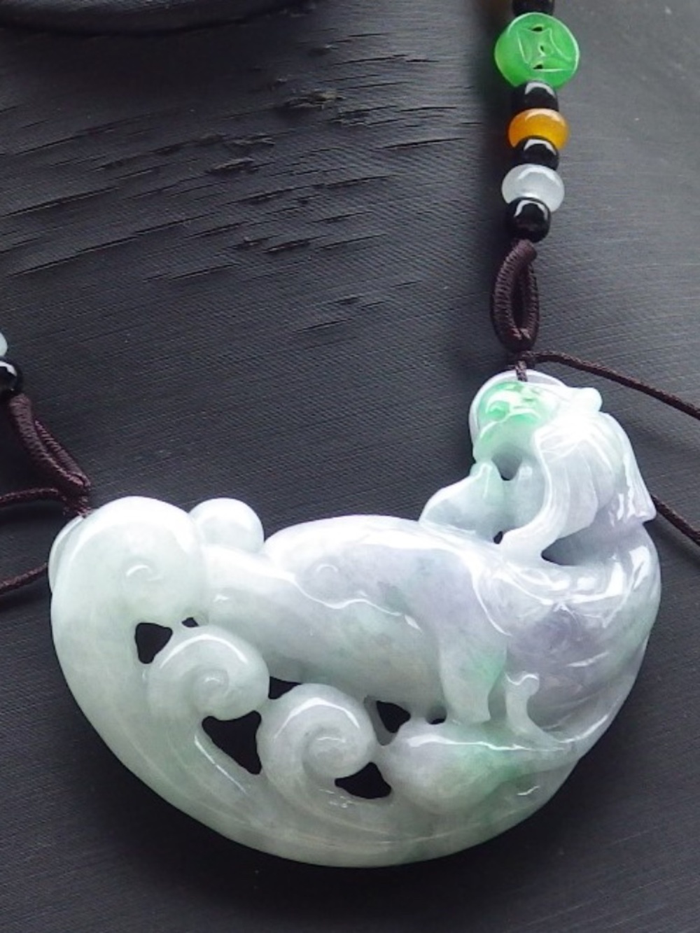 Certified Natural Burma A Jade jadeite Dolphin Fish Phoenix Pendant Necklace
